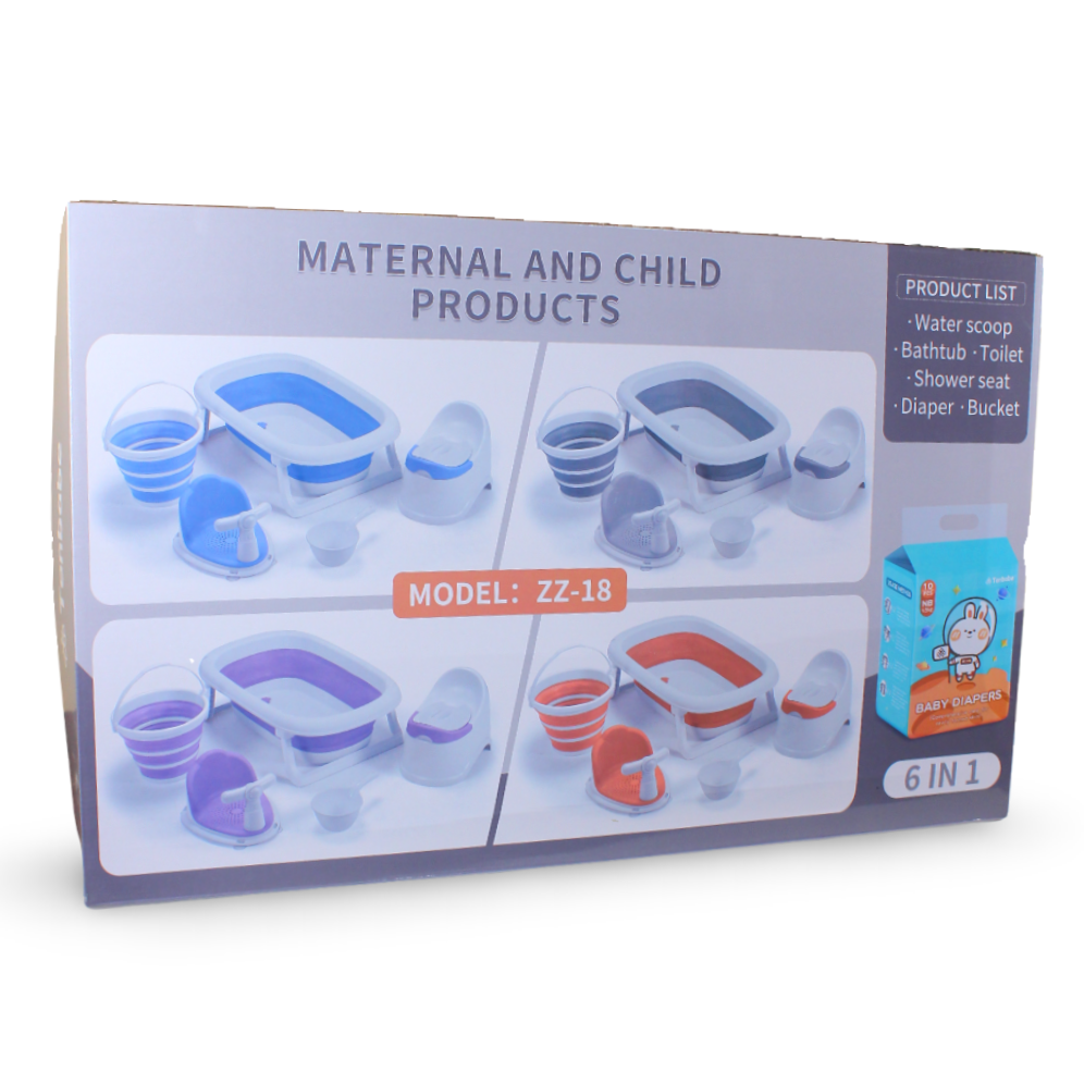 Folding Bathtub 6-Piece Set – Grey