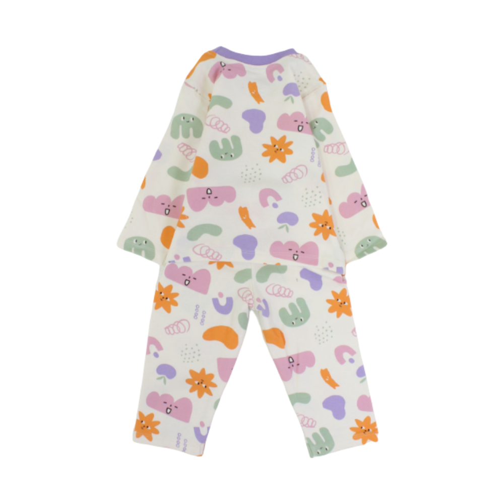 Baby Girls Long-Sleeved Pajama Set – Off White with Swirl Print