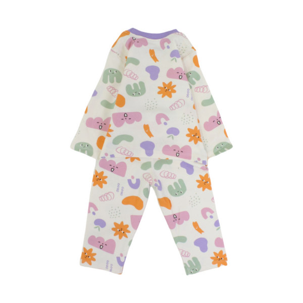 Baby Girls Long-Sleeved Pajama Set – Off White with Swirl Print