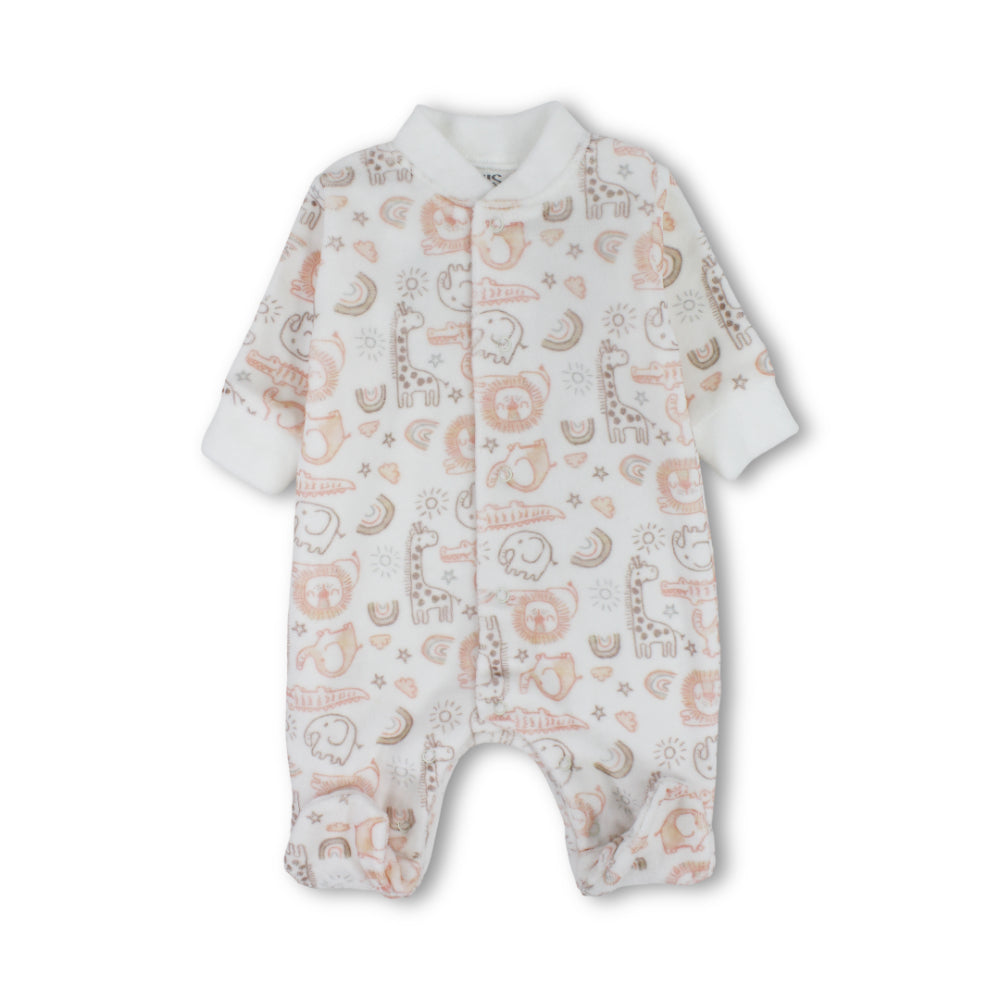 Unisex Baby Cotton Baby Footie – Off-White with Zoo Animals Print