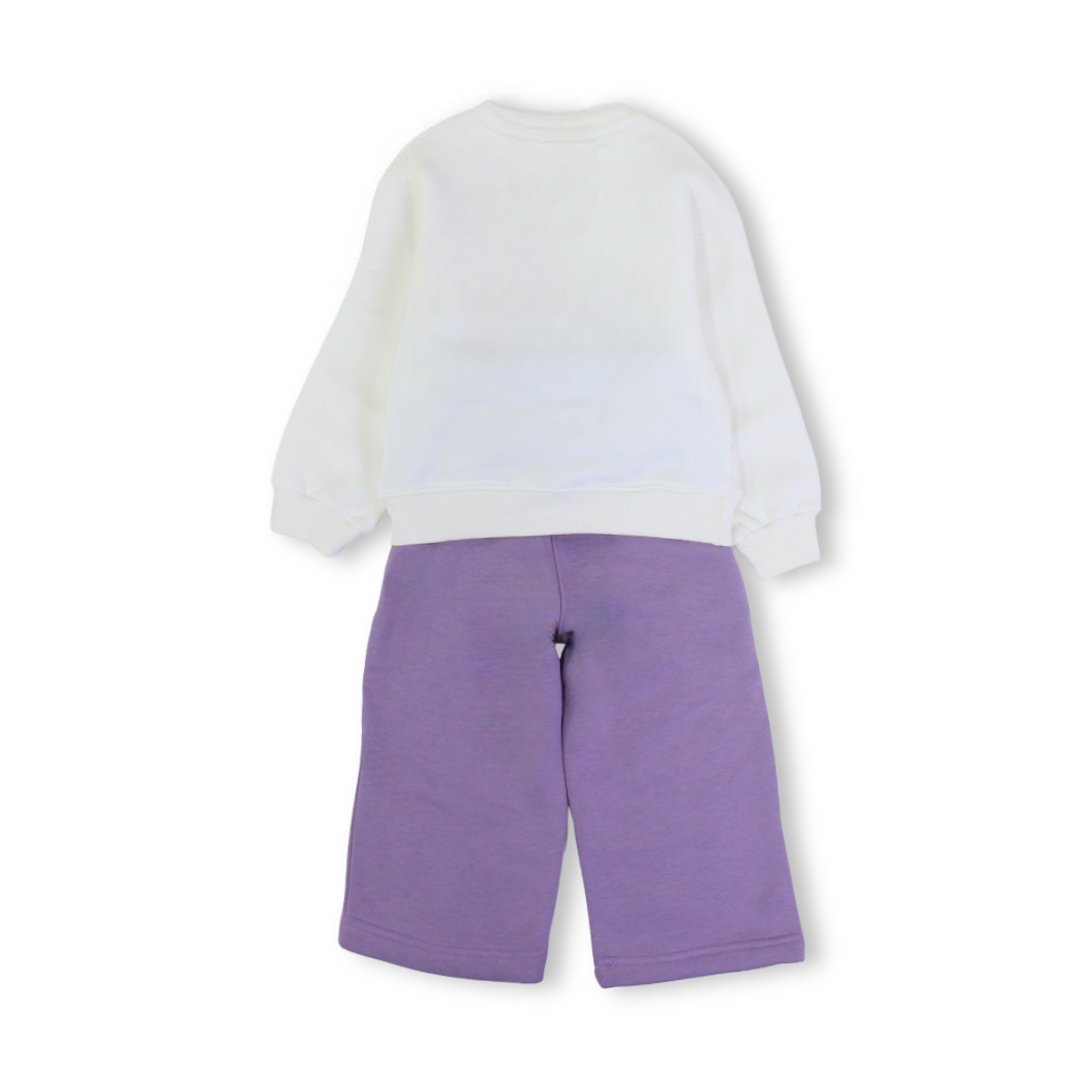 Girls Long-Sleeved Pajama Set – Off White with "Flowers" Print