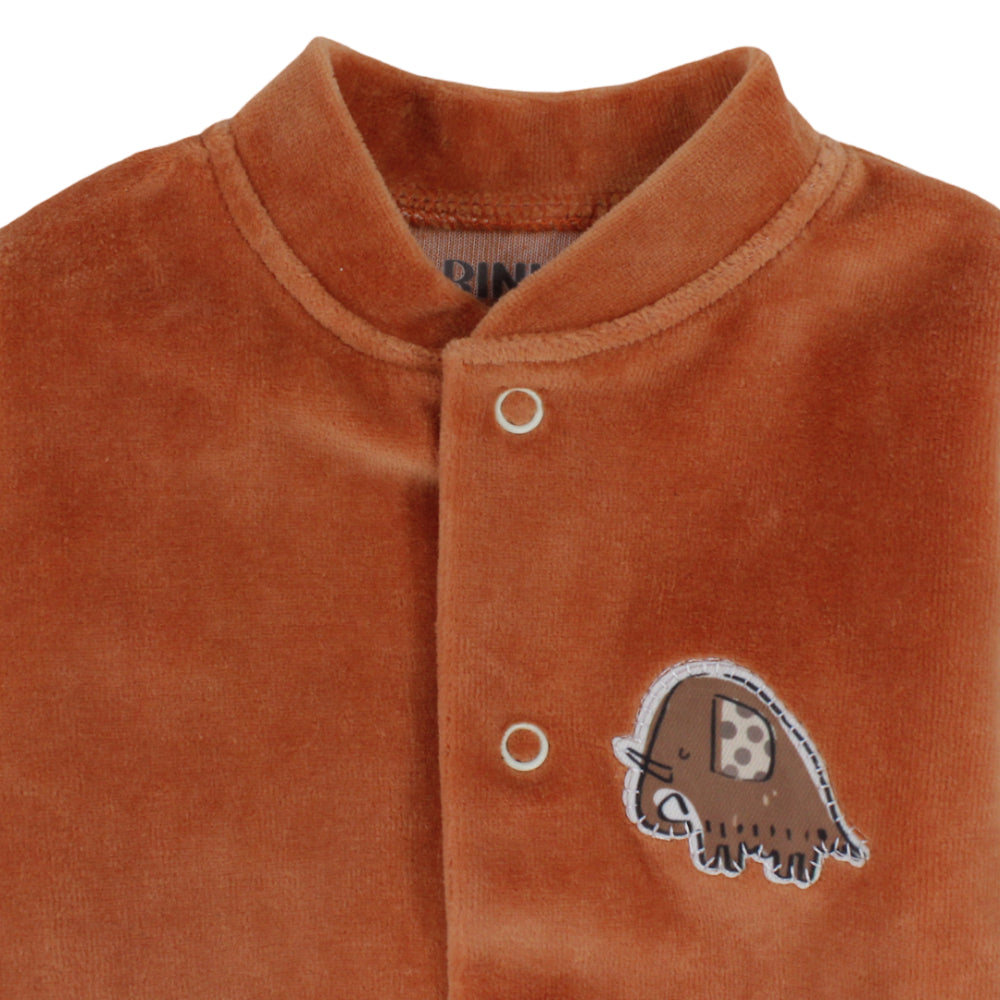 Unisex Baby Cotton Baby Footie – Orange with Elephant Zoo Print