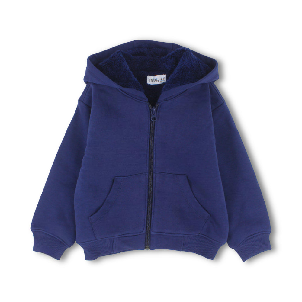 Unisex Cotton Fur-Lined Zip-Up Hoodie – Navy