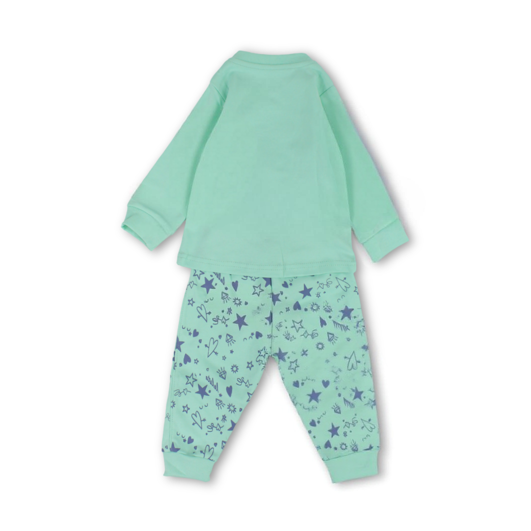 Baby Girls Long-Sleeved Pajama – Mint & Yellow with "Make Your Own Magic" Print