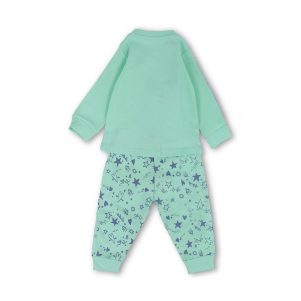 Baby Girls Long-Sleeved Pajama – Mint & Yellow with "Make Your Own Magic" Print