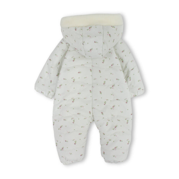 Baby Girls Padded Waterproof Hooded Baby Footie – Off-White with Dusty Pink Floral Print