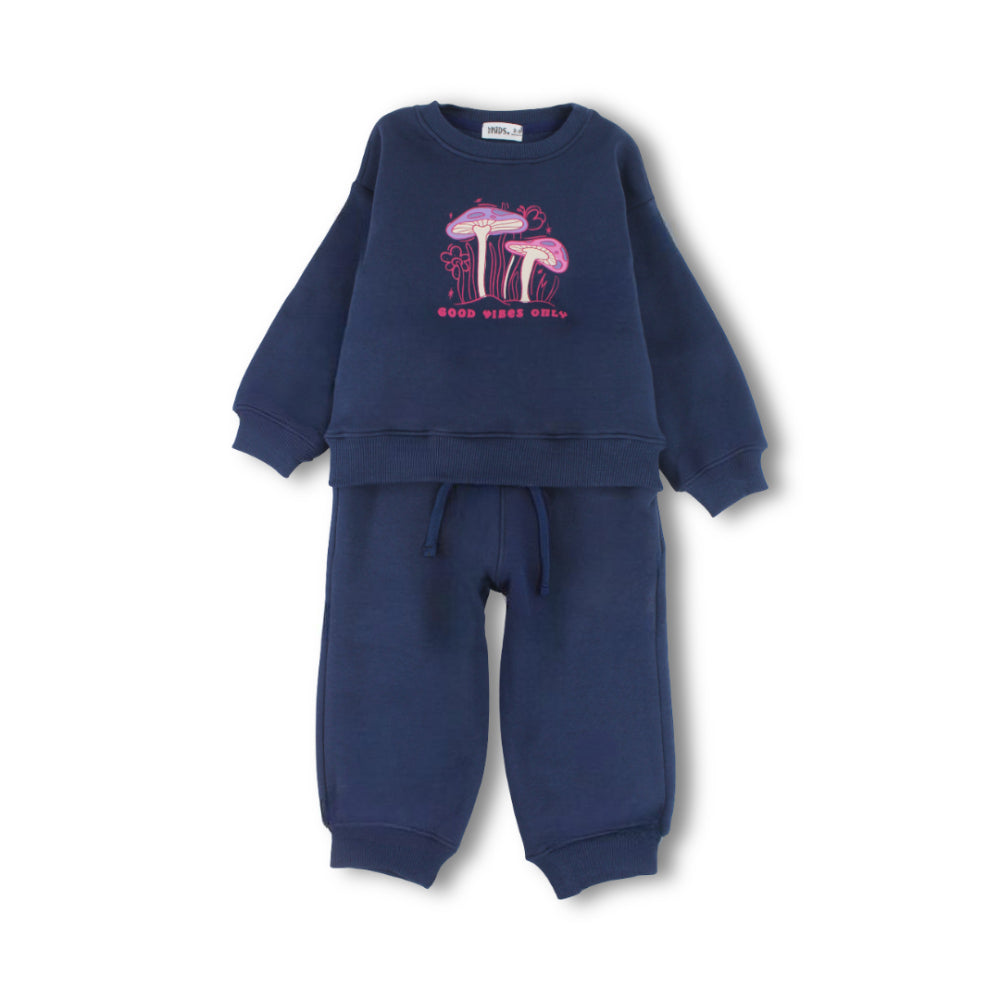 Girls’ Navy Mushroom-Print Pajama Set – Cool Vibes Design