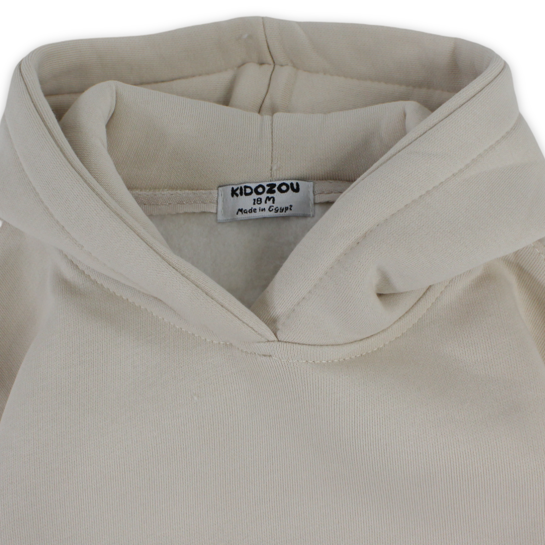 Unisex Hoodie – Beige with Bear Pocket Print