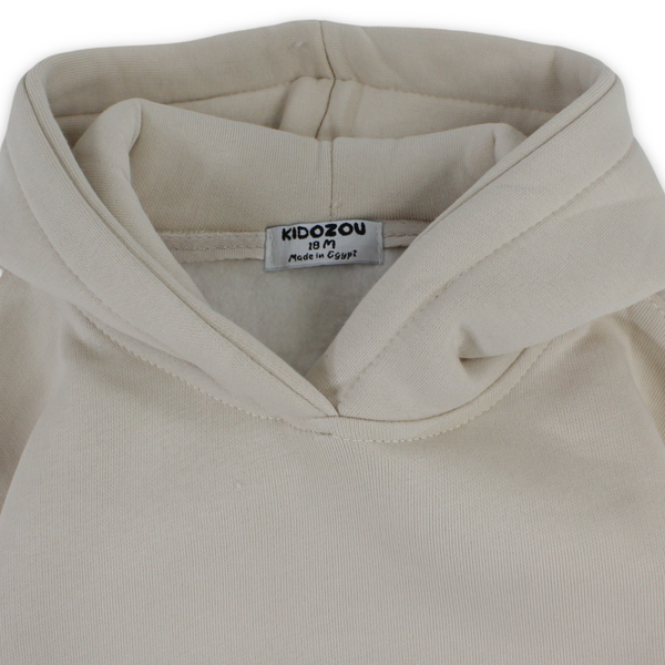 Unisex Hoodie – Beige with Bear Pocket Print