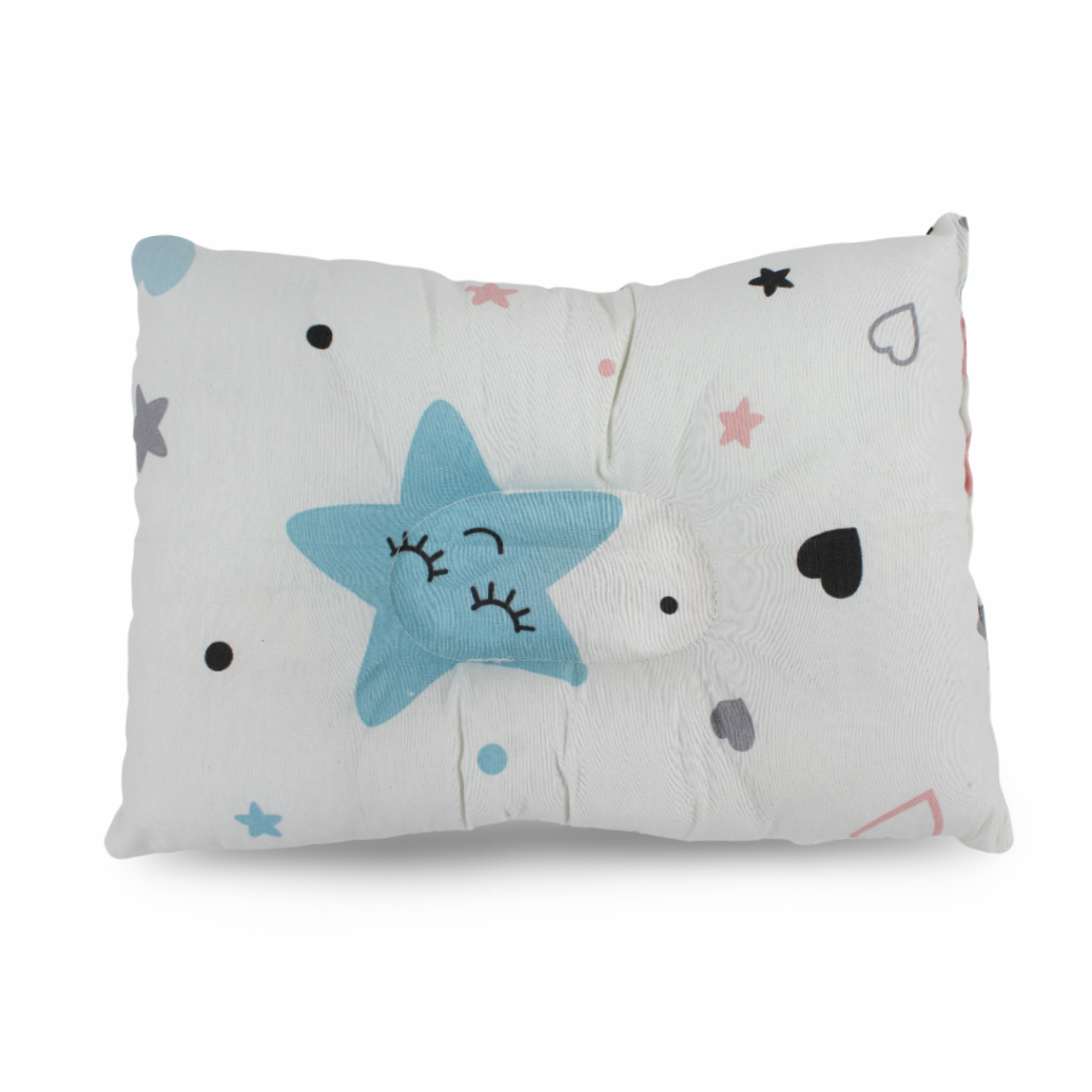 Baby Small Pillow – Off-White with Stars & Hearts Print