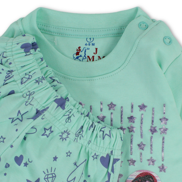 Baby Girls Long-Sleeved Pajama – Mint & Yellow with "Make Your Own Magic" Print