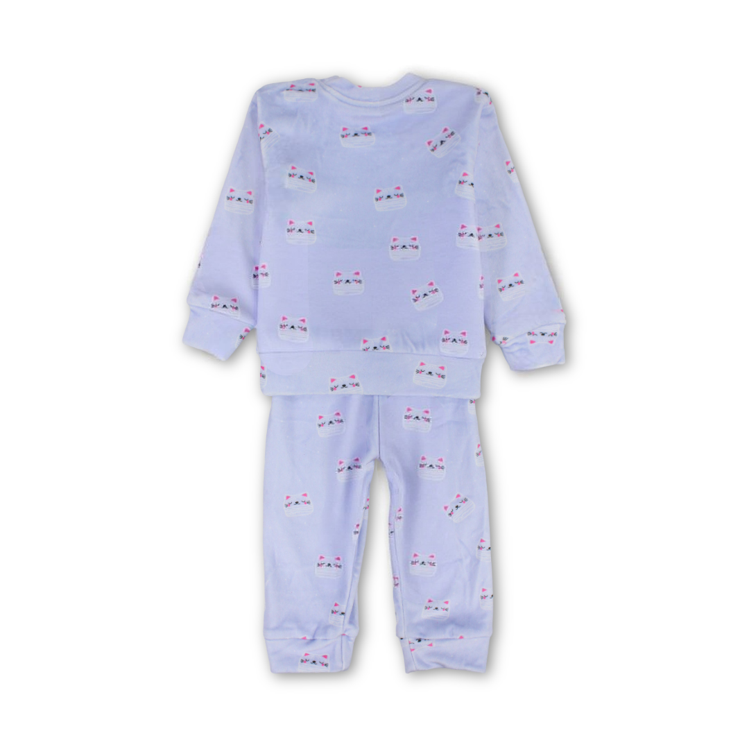Baby Girls Long-Sleeved Pajama – Purple with Cat Print