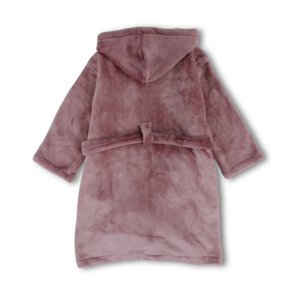 Girls Velvet Hooded Plush Robe – Dusty Pink