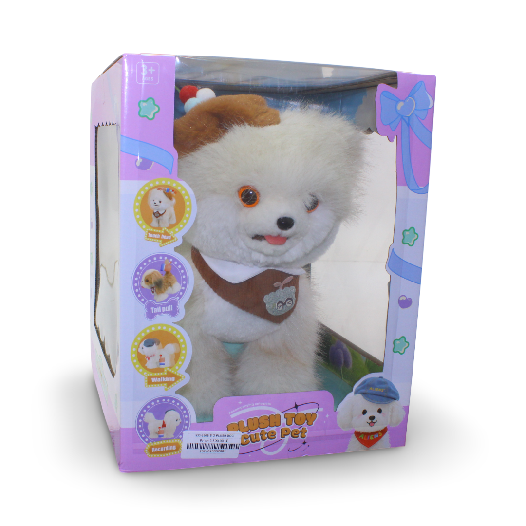 Kids Interactive Plush Dog – White & Brown