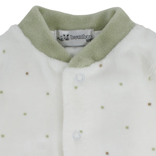 Baby Girls Cotton Baby Footie – Off-White with Polka Dots & Pistachio Pockets