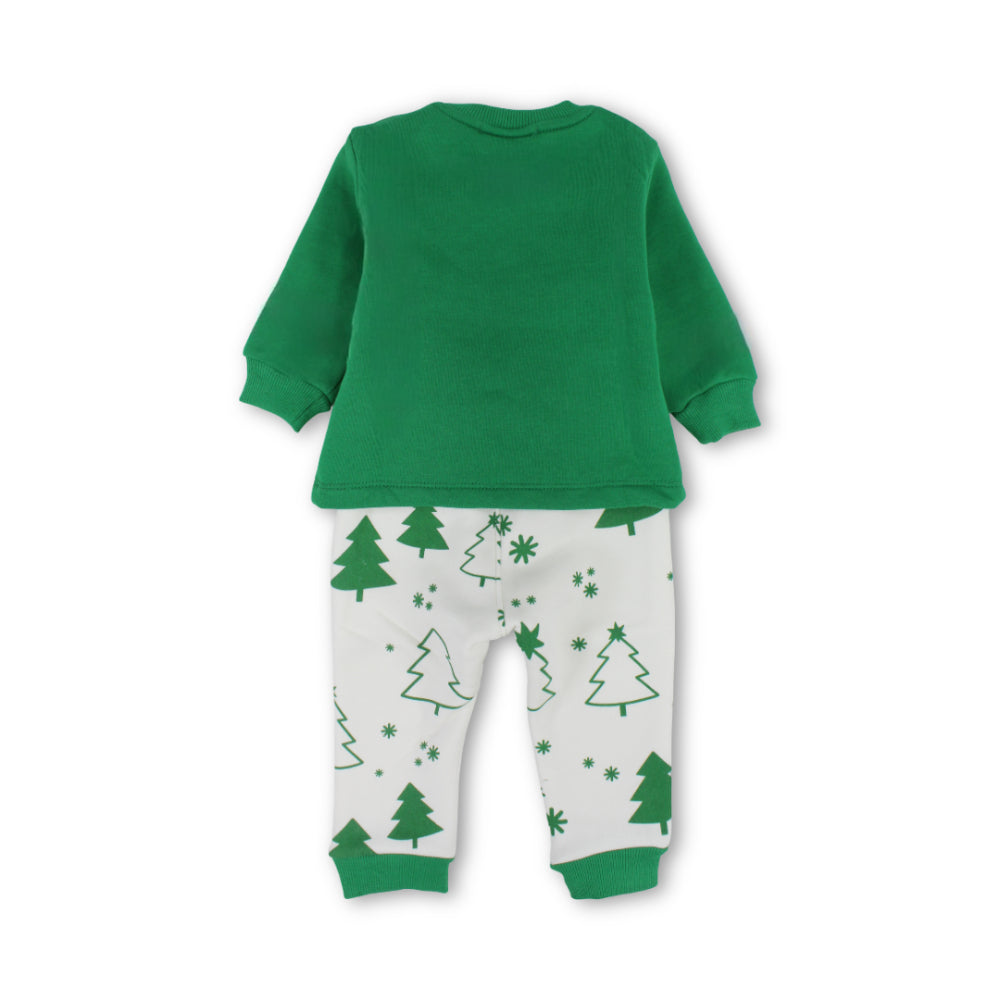 Boys Cotton Long-Sleeved Pajama Set – Green with "Good Vibes Only" Print