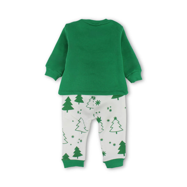 Boys Cotton Long-Sleeved Pajama Set – Green with "Good Vibes Only" Print