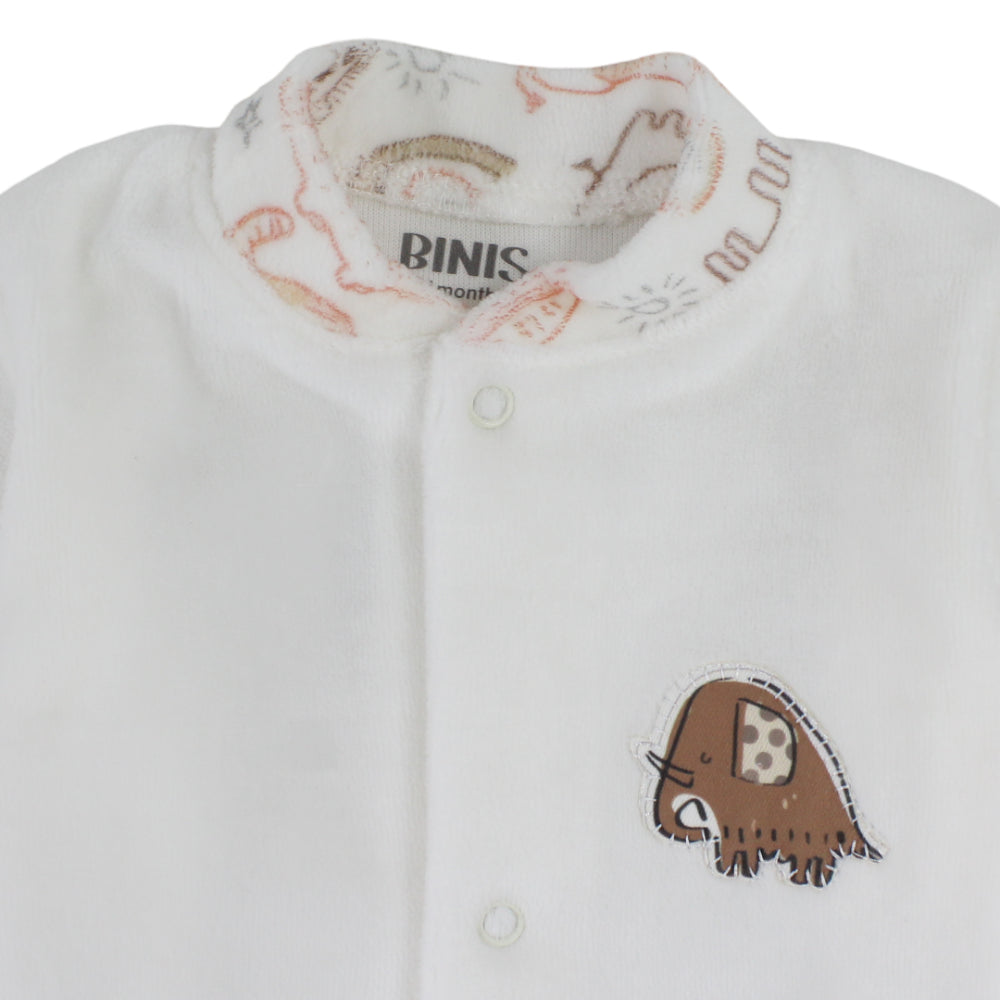 Unisex Baby Cotton Baby Footie – Off-White with Elephant Zoo Print