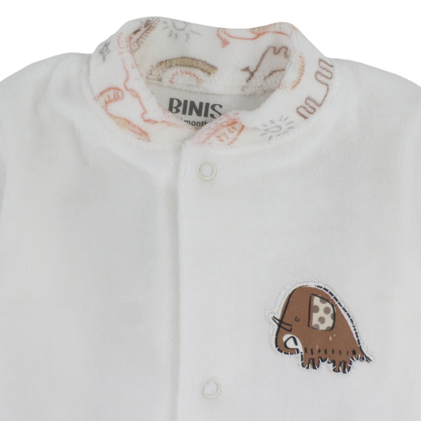 Unisex Baby Cotton Baby Footie – Off-White with Elephant Zoo Print