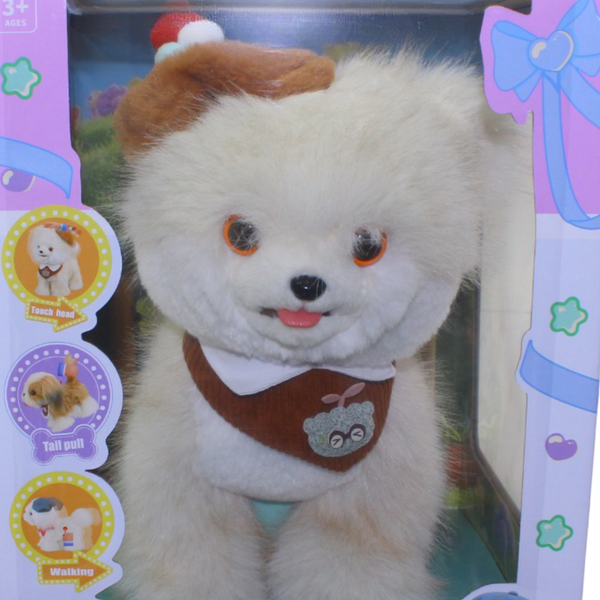 Kids Interactive Plush Dog – White & Brown