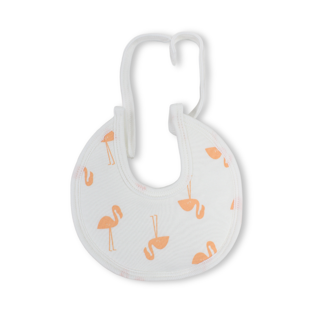 Unisex Baby Bib – Off-White with Flamingo Print