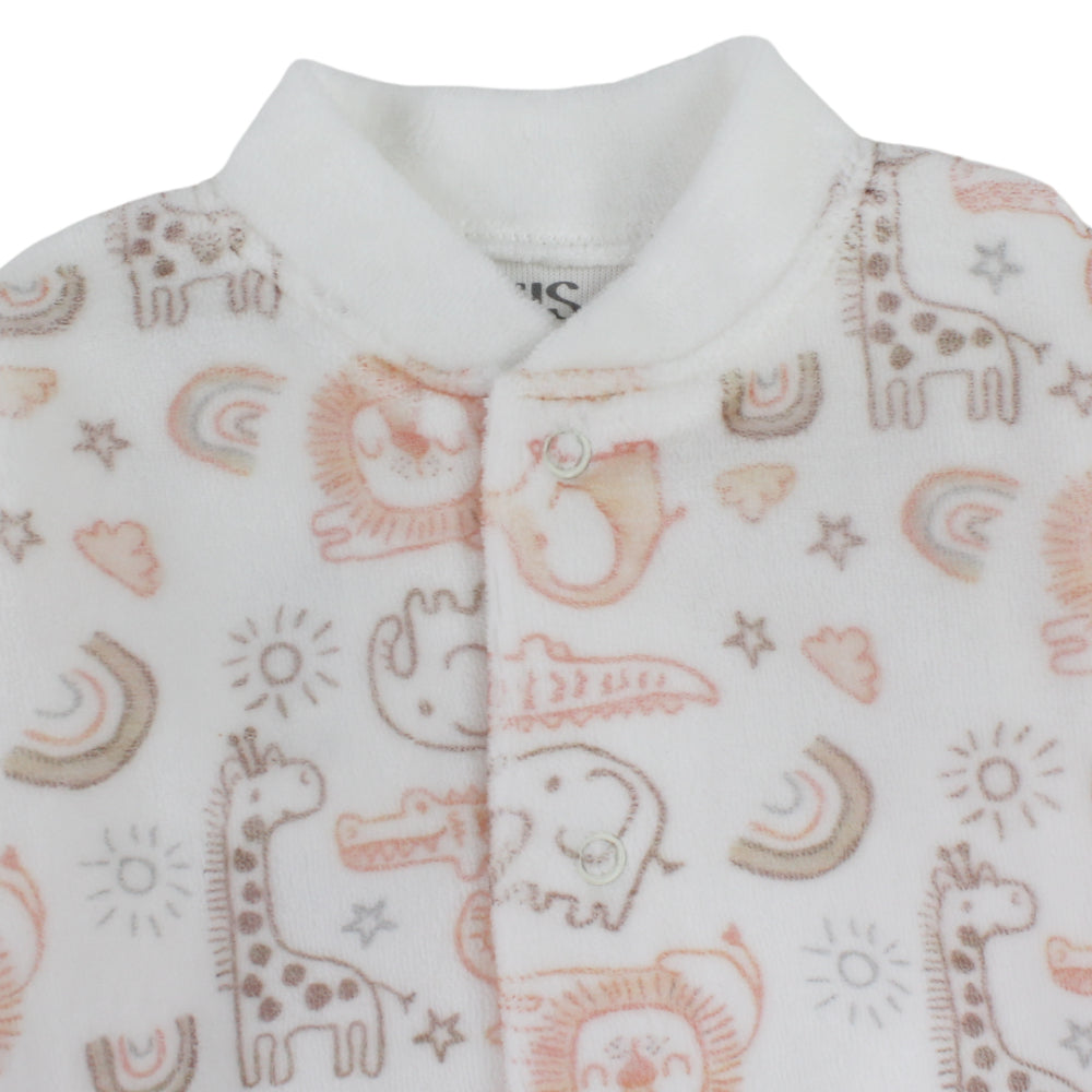 Unisex Baby Cotton Baby Footie – Off-White with Zoo Animals Print