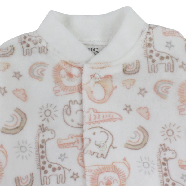 Unisex Baby Cotton Baby Footie – Off-White with Zoo Animals Print