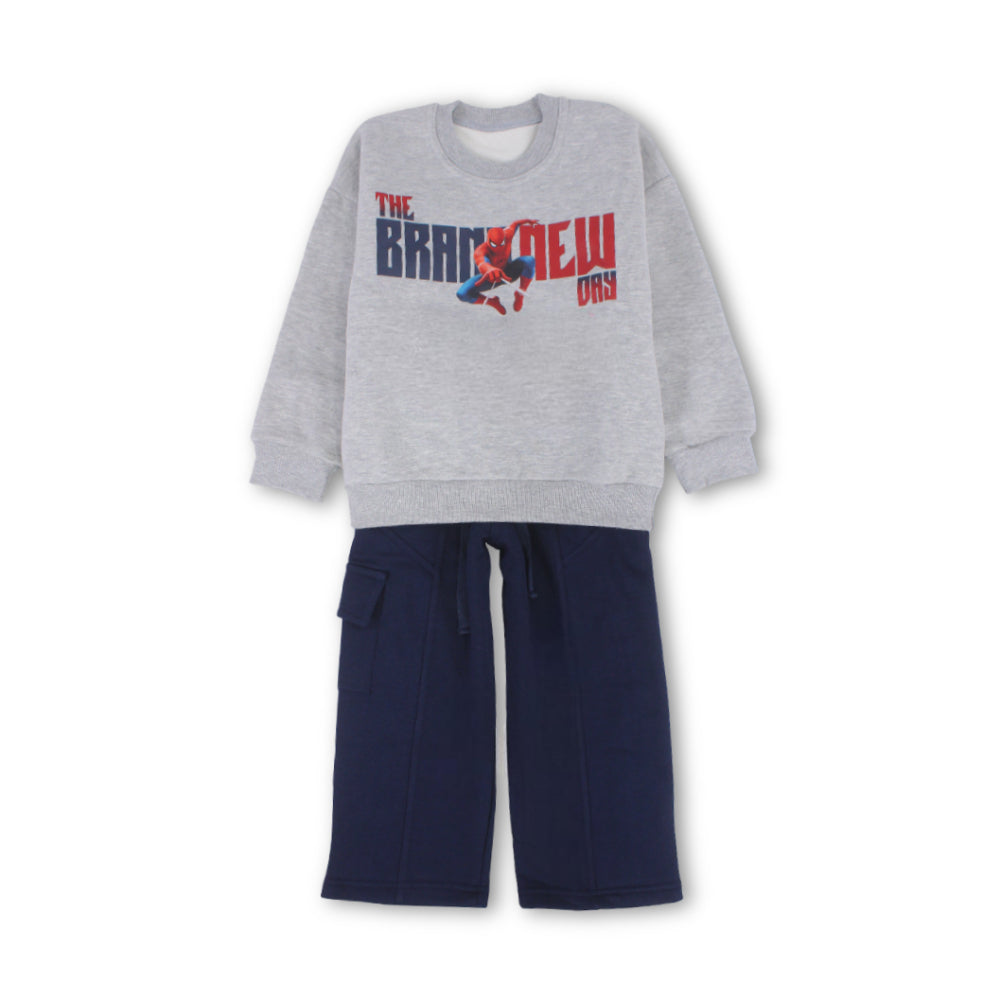 Boys Cotton Long-Sleeved Pajama Set with Spider-Man Print