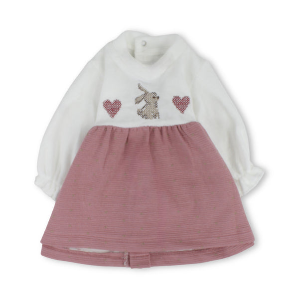 Baby Girls Cotton Long-Sleeved Dress with Bunny & Hearts Detail