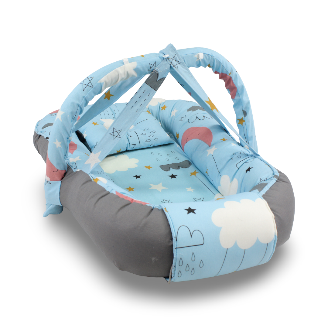 Baby Nest – Baby Blue & Grey with Stars Print
