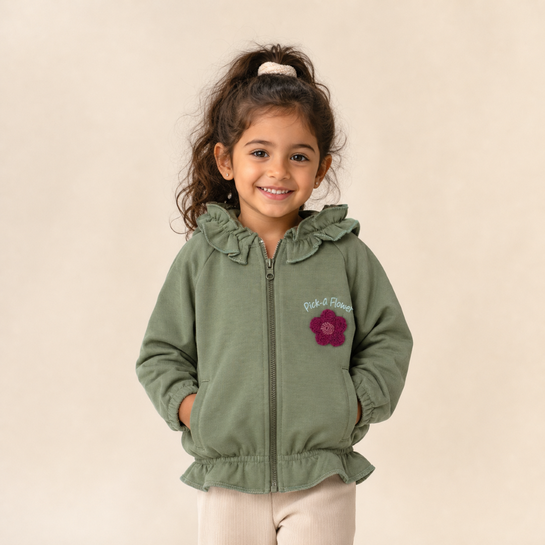 Baby Girls Long-sleeved Jacket – Olive