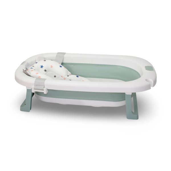 Baby Foldable Silicone Bathtub With Cushion – Green