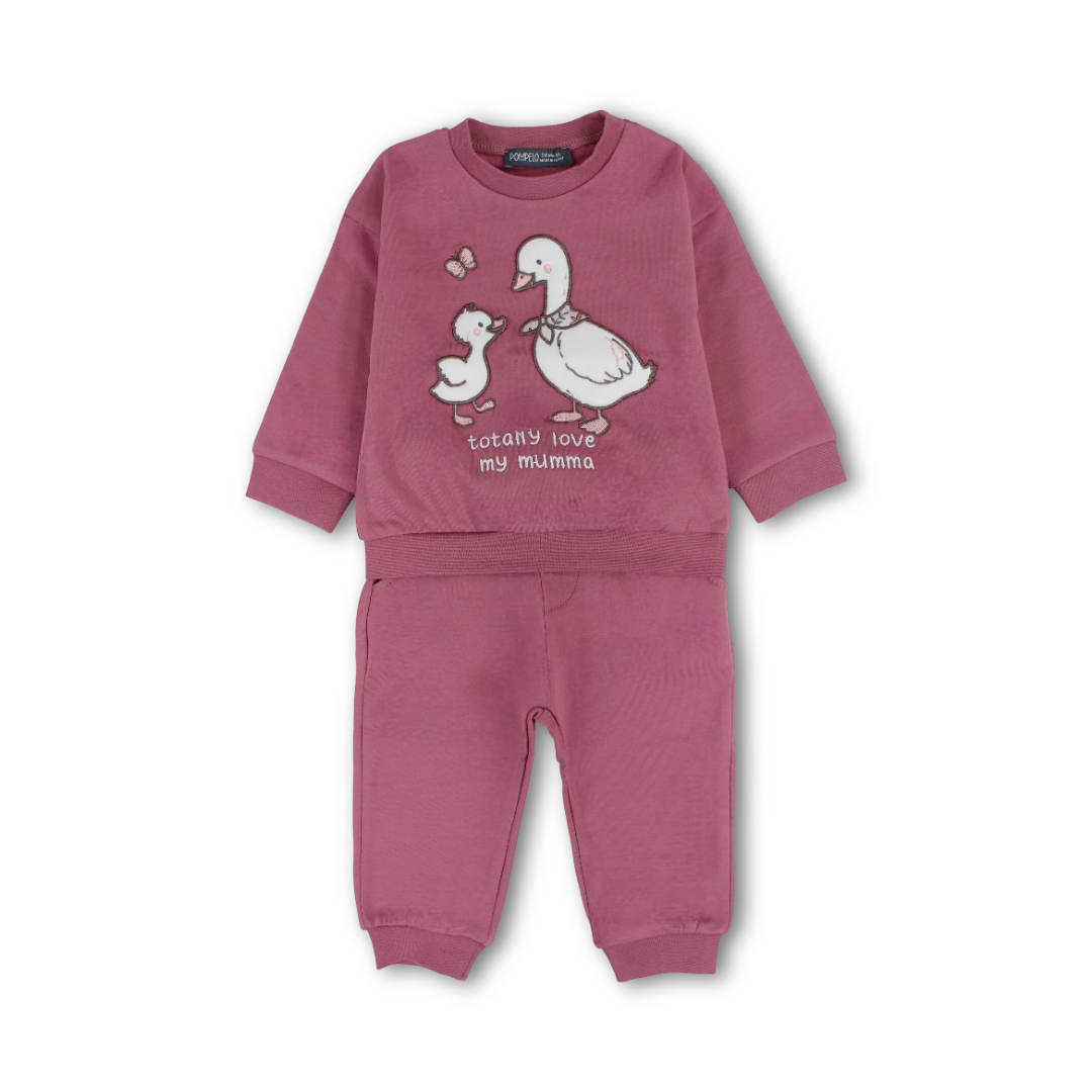 Baby Girls Two-Piece Outfit Set – Beige & Brick