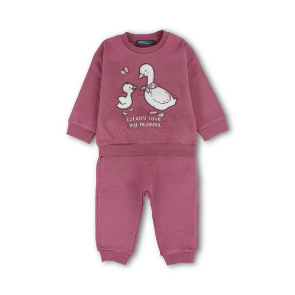Baby Girls Two-Piece Outfit Set – Beige & Brick