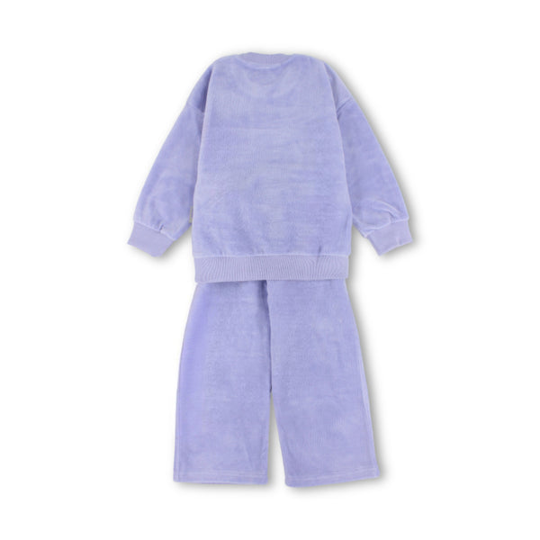 Girls Velvet Long-Sleeved Pajama Set with "Nice To Meet You" Print