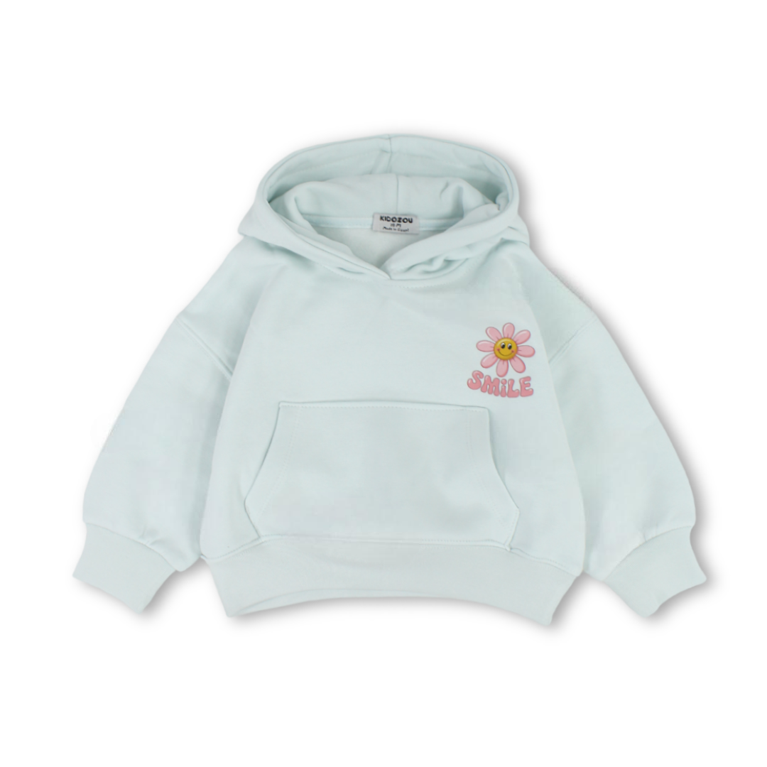 Baby Girls Hoodie – Aqua with Sun flower Print