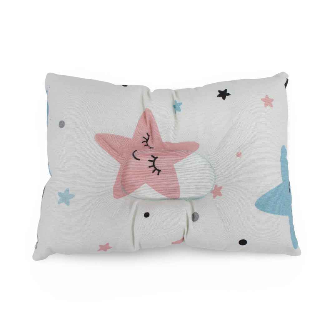 Baby Small Pillow – Off-White with Stars & Hearts Print