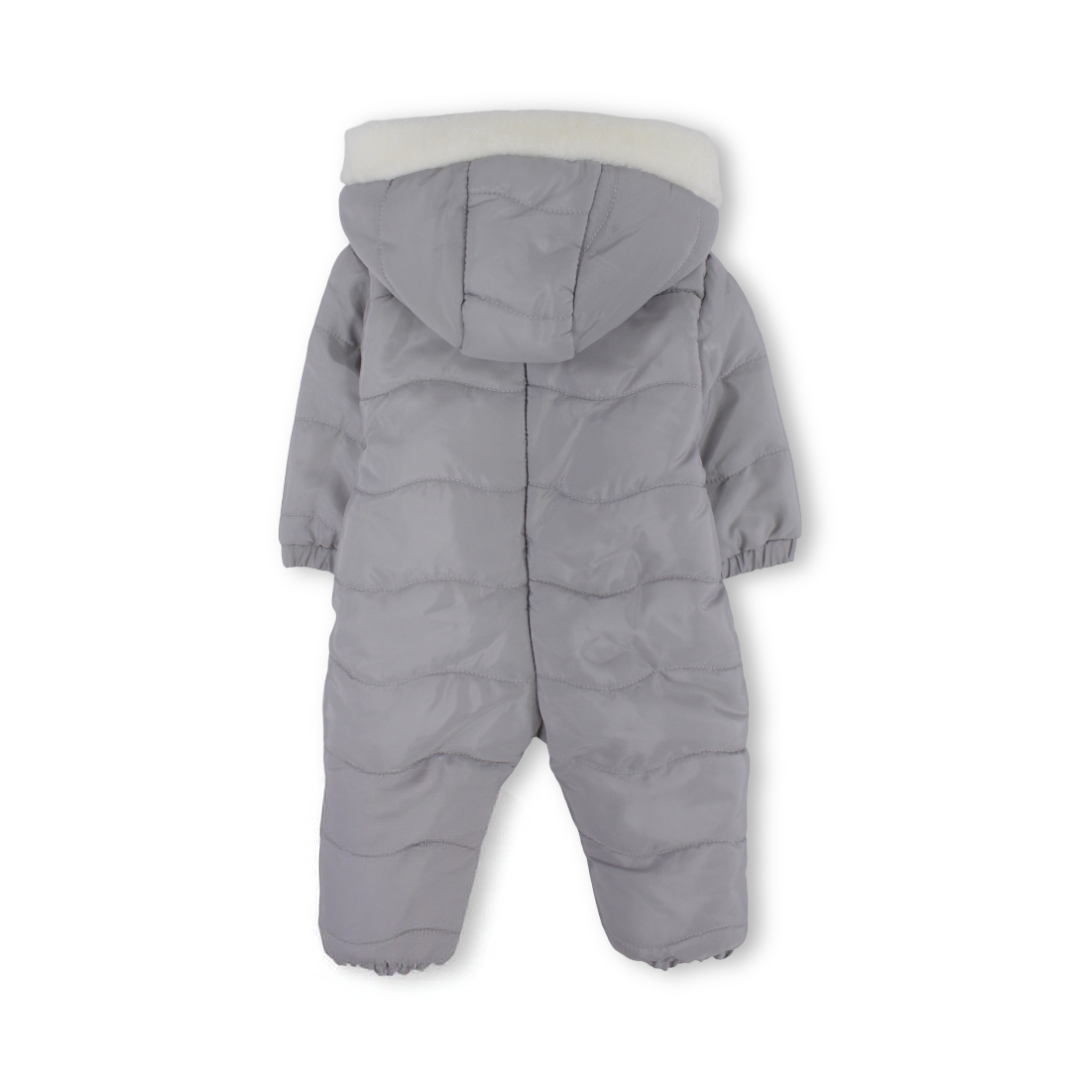 Baby Girls Padded Waterproof Long-sleeved Baby Footie – Grey With Bunny Face Embroidery