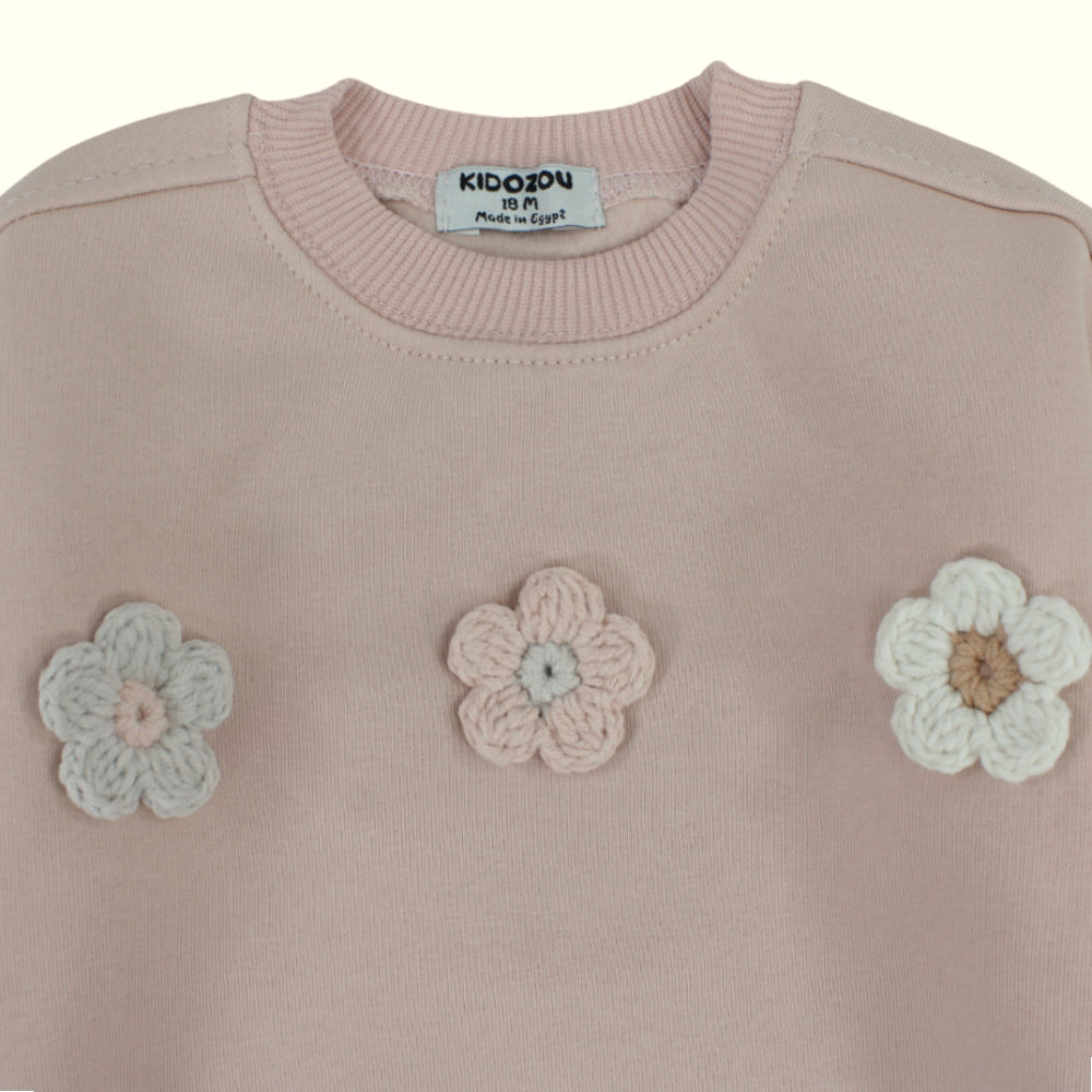 Girls Cotton Sweatshirt – Dusty Pink with Flower Print