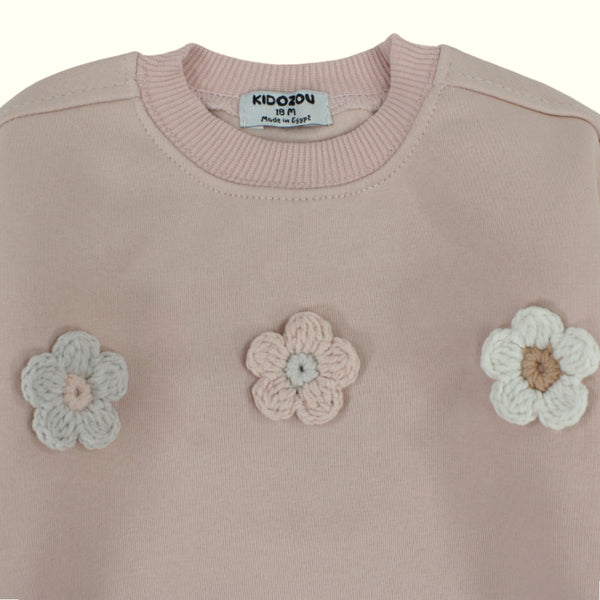 Girls Cotton Sweatshirt – Dusty Pink with Flower Print
