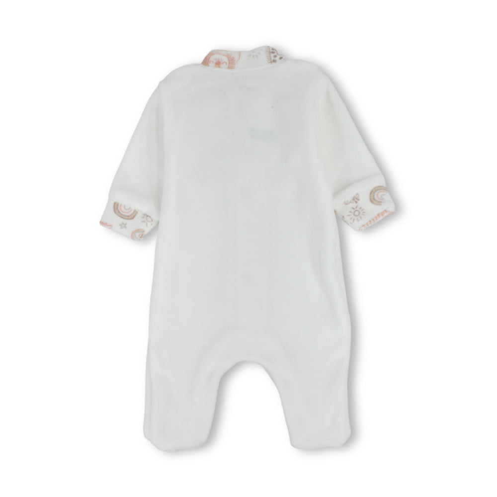 Unisex Baby Cotton Baby Footie – Off-White with Elephant Zoo Print
