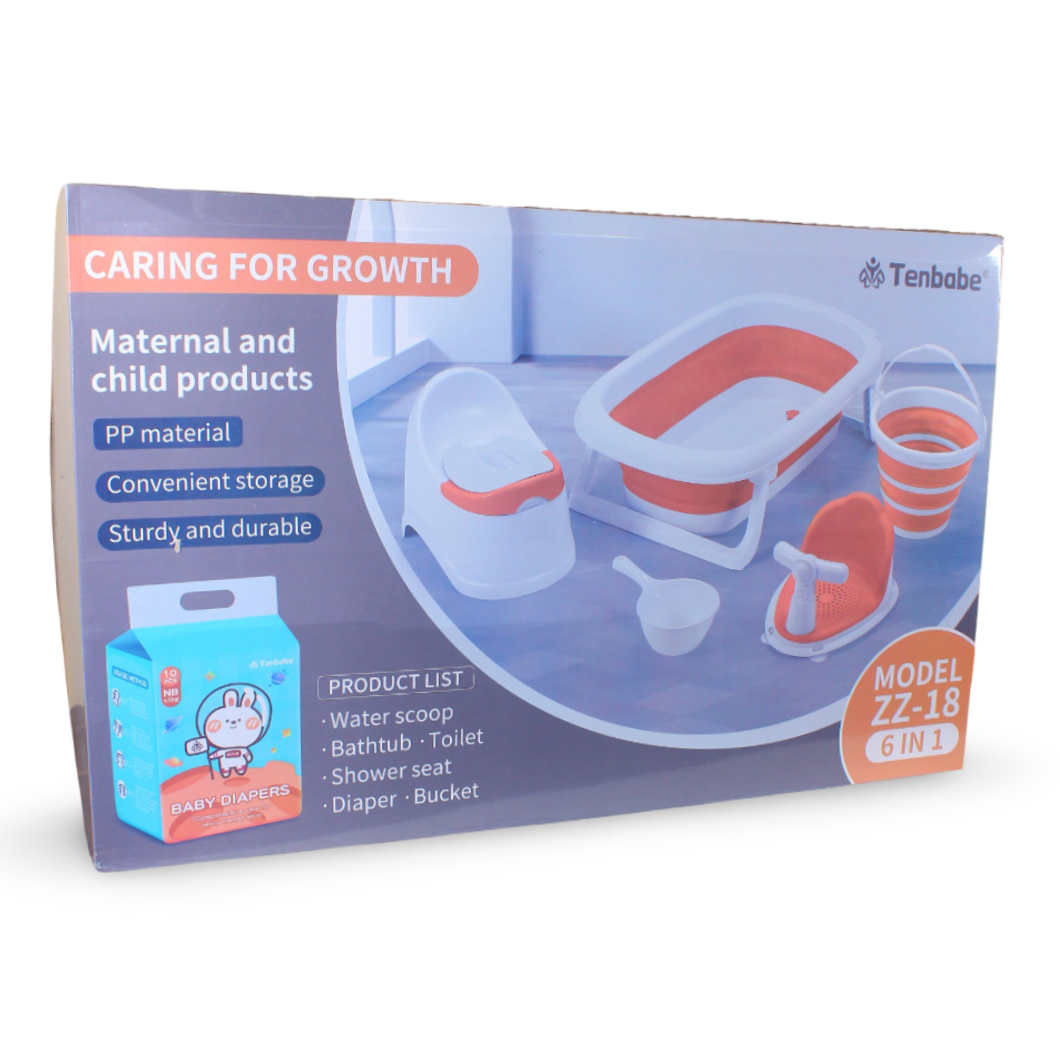 Folding Bathtub 6-Piece Set – Grey