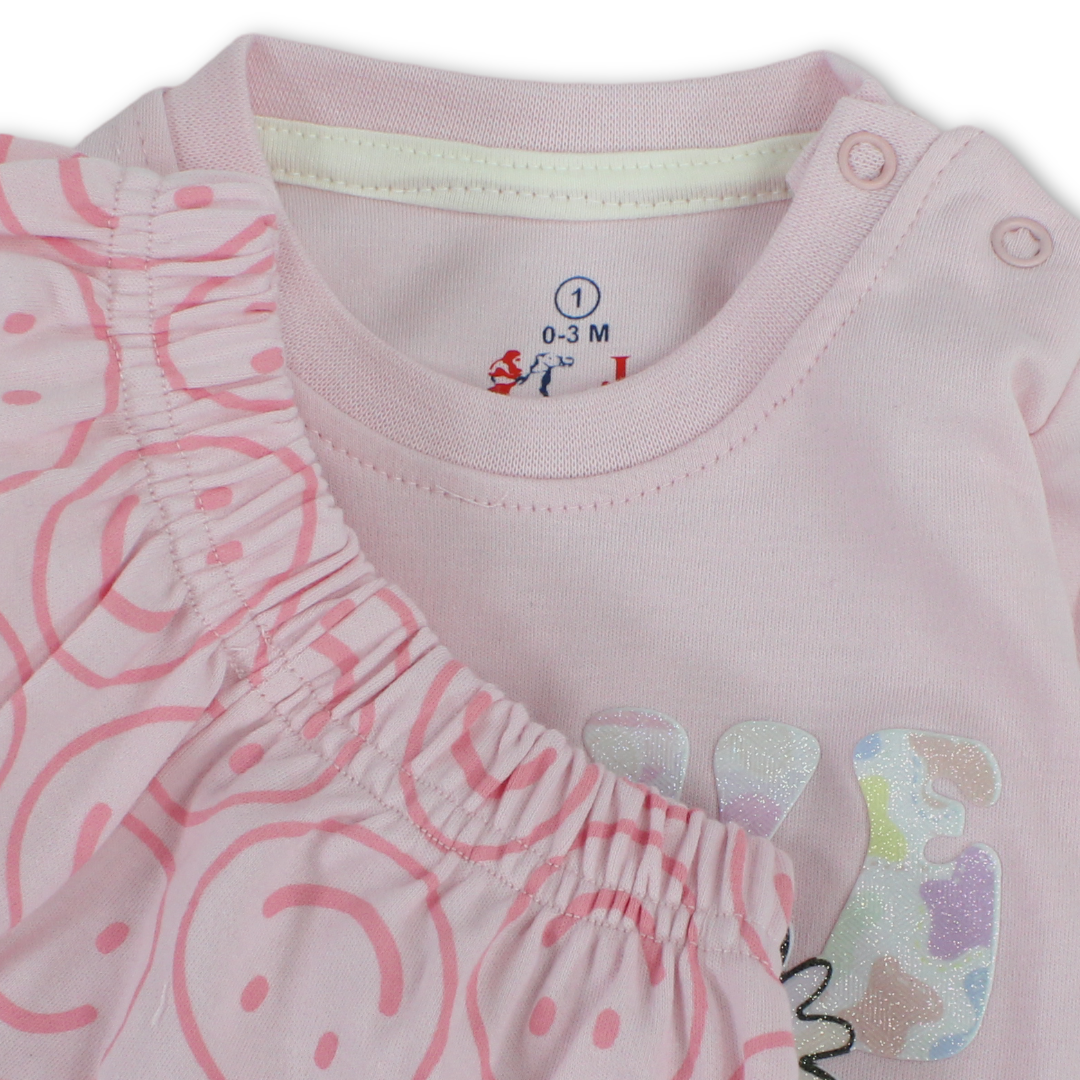 Baby Girls Long-Sleeved Pajama – Pink & Salmon with "Good Day" Print