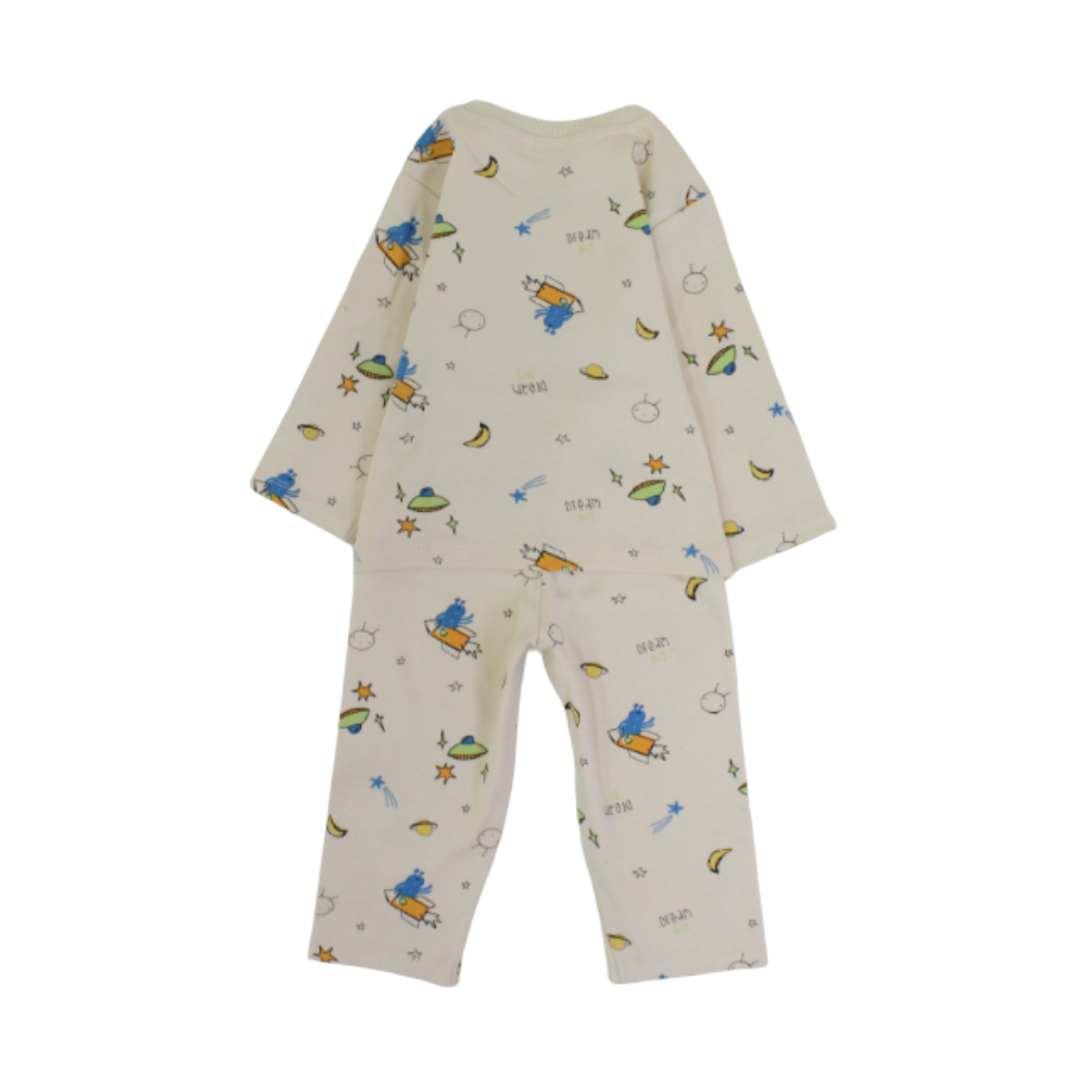 Baby Boys Long-Sleeved Pajama Set – Beige with "Dream Big" Print