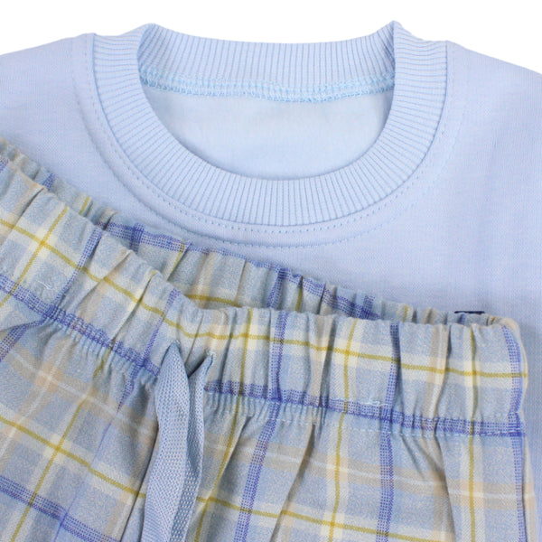 Boys Cotton Long-Sleeved Pajama Set – Baby Blue with "Offline" Print