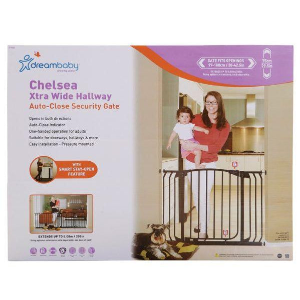 Dreambaby Chelsea Extra Wide 97.5-106cm Auto Close Metal Baby Gate – Black - Ourkids - Dreambaby