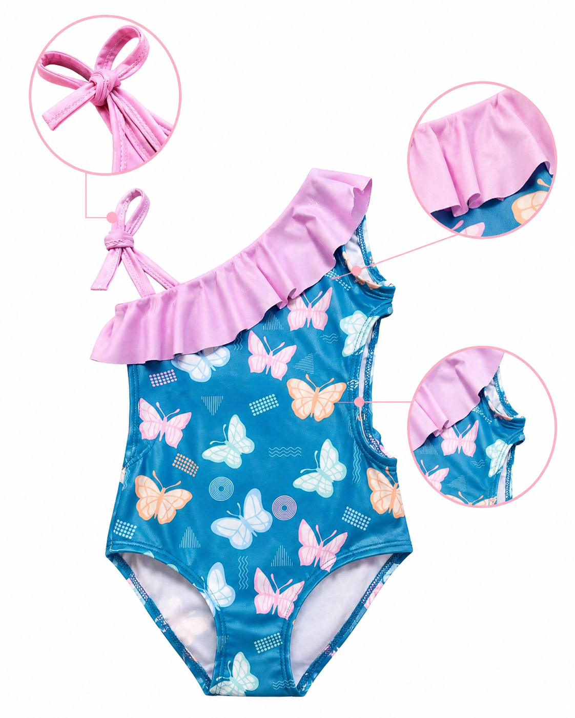 Girls Swimsuit Turquoise Butterflies Print
