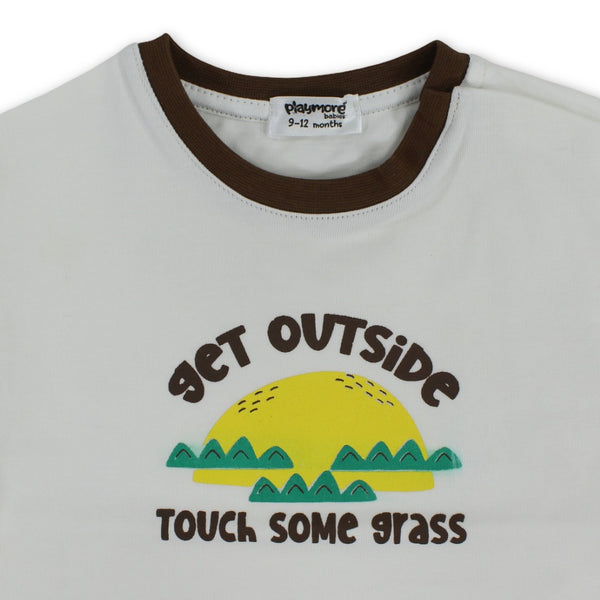 Baby Boys Cotton T-Shirt – Off-White with "Get Outside" Print
