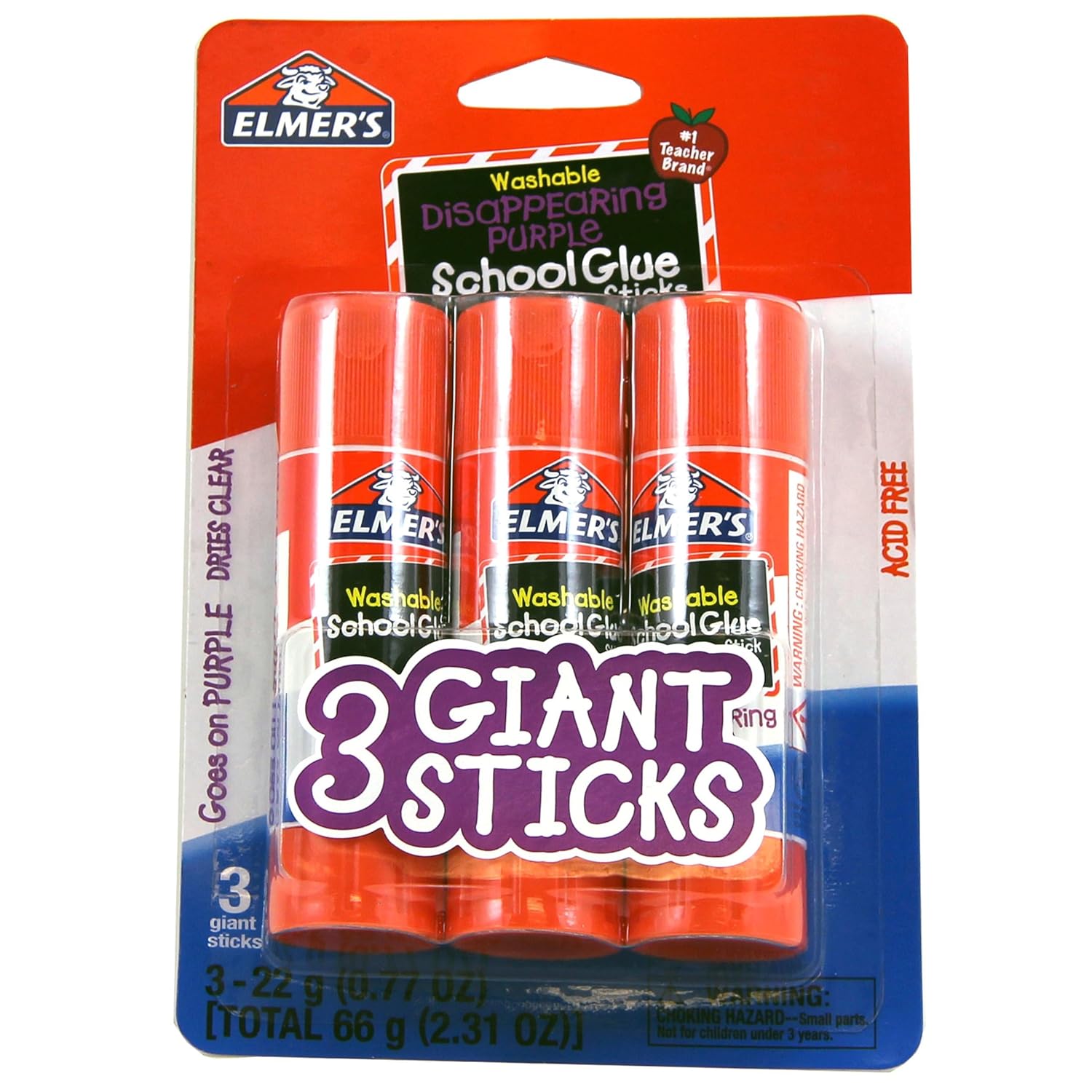 Elmer's Disappearing Purple School Glue Sticks, Washable, 22 Grams, 3 Count - Ourkids - OKO