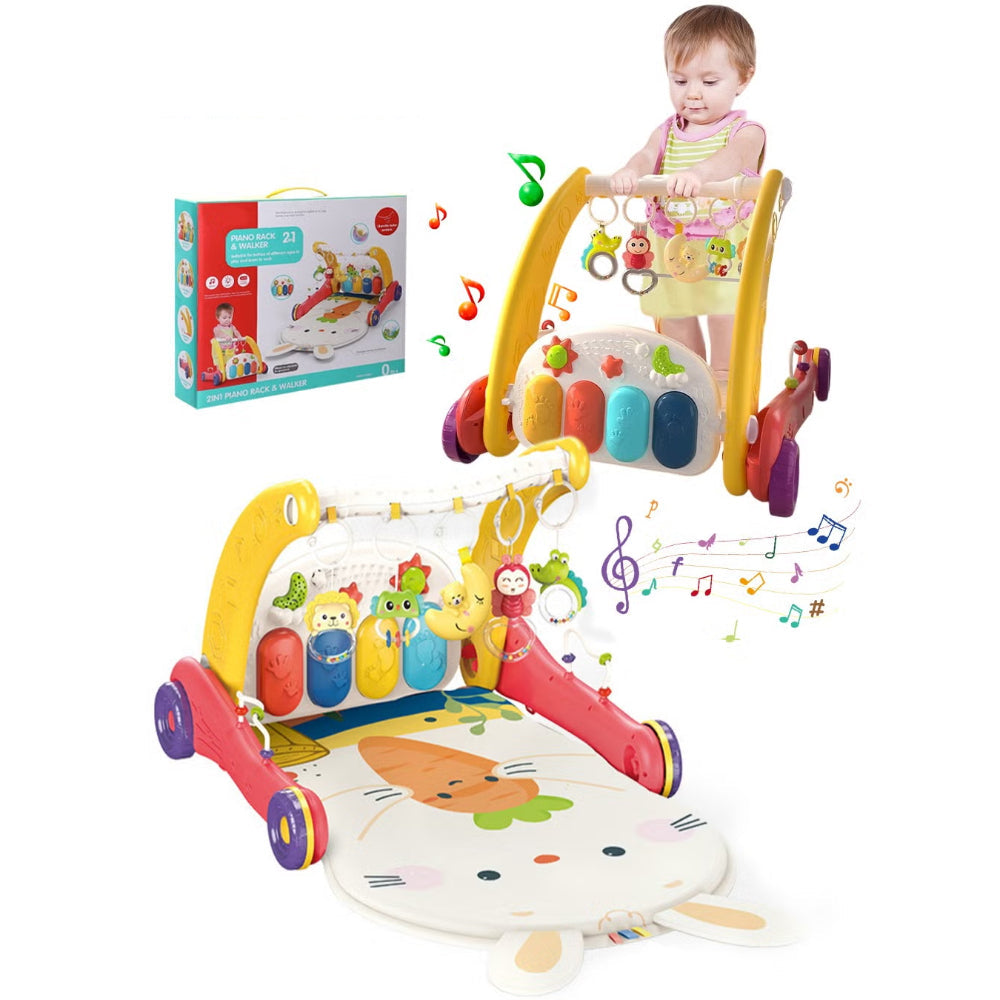 2-in-1 Baby Walker and Piano Rack Activity Center